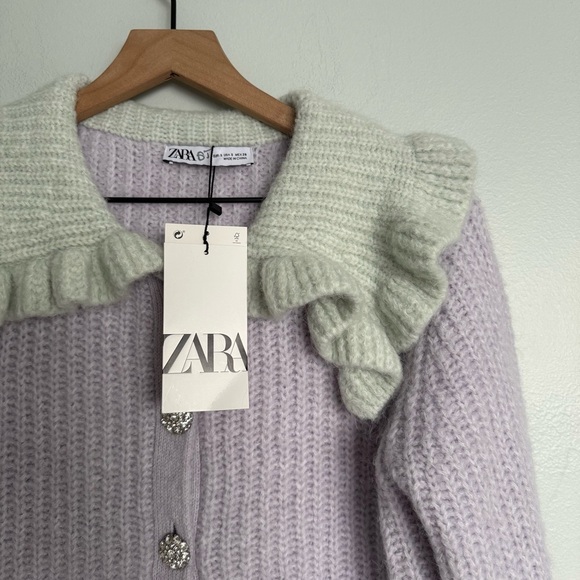 Zara Combination Bib Lapel Collar Knit Wool Blend Cardigan - Picture 3 of 5